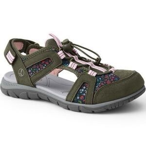 Lands End Hiking Sandals Women 7B Green Pink Floral Leather All Weather Shoes